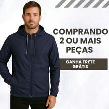 Men's Lightweight Plain Water-Repellent Windbreaker Jacket With Hood - Dark Blue+Plain+M - View 2
