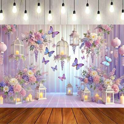 Fundo Fotográfico Borboletas 2,20 Larg x 1,50 Alt Painel Retangular Borboletas em Tecido Estampa Exclusiva