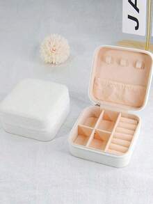 1PC Jewelry Box Necklace Ring Travel Jewelry Box Jewelry Storage Box Round Portable Jewelry Storage Box, Mini Travel Bag, Suitable For Hair Accessories, Earrings, And Rings, Women's Fashion Storage Solution Fashion Portable Leather Jewelry Storage Frame