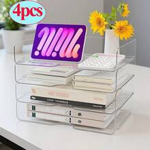[ 收纳架 ] 2/4 件可堆叠透明亚克力文件托盘支架 - 多功能办公桌面收纳架和大容量展示架 - 便携式收纳柜 - 信件和文件架
