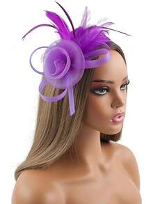 Fascinators Hats Women,Tea Party Fascinator Hair Clip With Feathers Wedding,Derby Hats Headbands - Ha9462-purple - View 2