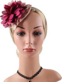 Fascinators Hats Women,Tea Party Fascinator Hair Clip With Feathers Wedding,Derby Hats Headbands - Style6-深紅色 - 查看 4