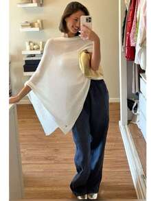 Women Sheer Mesh Poncho Top Crochet Knit Lightweight See Through Shawl Wrap Summer Oversized Loose Shrug Beachwear Swimsuit Bikini Cover Ups - 白色 - 查看 6