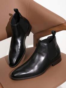 VOSTEY SHOESMORE Men's Leather Chelsea Boots Polished Leather Dress Black Boots Stylish Classic Retro Slip On Boots For Men - AMY8156A-đen - Xem 3