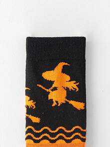 4 Pairs Halloween Themed Crew Socks, Pumpkin, Witch, Ghost, Bat Designs, Funny & Socks, Suitable For Holidays And Gifts, Fall Socks