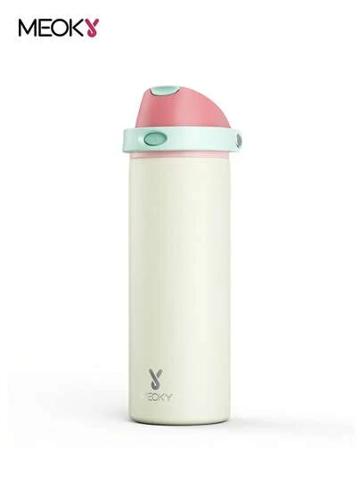 Botella de agua Meoky de 700 ml con aislamiento al vacío, popote y tapa con boquilla 2 en 1, vaso térmico, mantiene el frío 24 h, a prueba de fugas, cabe en el portavasos del coche, vaso de acero inoxidable para deportes, viajes y escuela.