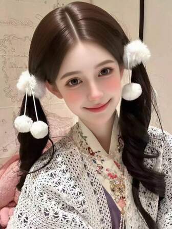 1pc/2pcs Women Fluffy Pompom Hair Scrunchies, Pink White Red Hair Ties For Ponytail, Bun Accessories, Hair Accessories, Winter Fall Autumn Accessories, Ponytail Holders, Hair Elastics, Hair Rope, Elastic Hair Tie, Home Beauty Women Accessory Gifts