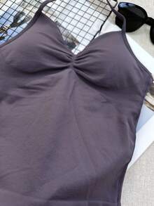 Áo tập yoga thể thao không tay dáng ngắn cho nữ, áo tank top co giãn thoáng khí dành cho tập luyện thể dục mùa hè - Bụi tím - Xem 6