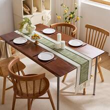 Trilho de Mesa Listrado Nórdico-Boêmio: Borlas Tecidas à Mão para Mesas de Jantar, Mesas de Centro Redondas e Decoração Rústica Doméstica, Perfeito para Recepções de Casamento, Festas ao Ar Livre e Decoração do Dia dos Namorados, Design Retangular para Decoração Doméstica e de Restaurante, Peça Central de Mesa de Jantar, Acessório Decorativo de Jantar, Item de Decoração Rústica, Tecelagem Intrincada, Tecido Durável