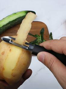 1/2 piezas Pelador de cocina, Pelador, Pelador, Cuchillo de cocina, Cuchillo de cocina, Cuchillo para verduras de acero inoxidable y plástico, color plateado y negro, 17.5 cm x 1.5 cm