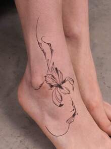 Waterproof, Sweat-Proof, Washable Temporary Tattoo Sticker - 1 Piece. Unique And High-End Design, Inked Floral Vines As Tattoo Designs. Fashionable Plant And Flower Patterns. Suitable For People For Daily Use. - Black - View 5