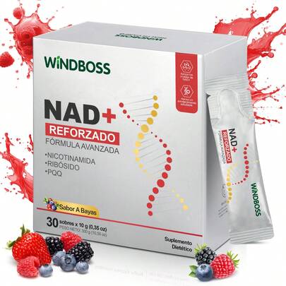 WindBoss Suplemento Líquido NAD+ 1000mg de Alta Potencia con Nicotinamida Ribósido, Resveratrol y PQQ | Energía Celular, Enfoque y Antienvejecimiento | 30 Sobres Individuales