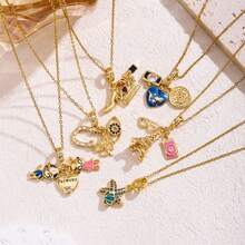 New 18K Stainless Steel Zirconia Necklace For Women, Micro-Inlaid Copper Pendant Jewelry, High-End Fashion Personality And Versatile Temperament - 金色-1 - 查看 2