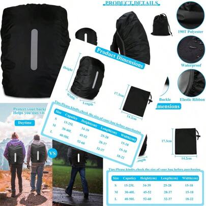 Rain Cover For Backpacks With Reflective Strips 15L50L Waterproof Backpack Rain Cover With Storage Bag Rain Cover School Bag For Hiking Camping Travel Cycling
