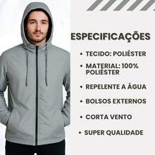 Men's Lightweight Plain Water-Repellent Windbreaker Jacket With Hood - Gray+Plain+GG - View 8