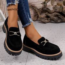 Square Buckle Slip-On Shoes For Women, Square Toe Platform Thick Sole Retro Casual Shoes, Spring & Autumn - Black - View 4
