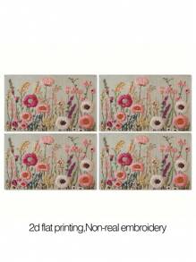 4 件/6 件彩色刺绣花朵餐垫，矩形桌布，可水洗，适合家庭聚餐、咖啡桌、耐用的厨房和餐厅装饰、派对和场景的桌面装饰、家居装饰