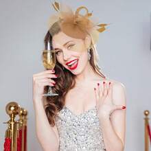 Ibeauti Fascinator Hats With Screentouch Lace Gloves Set Women Tea Party Cocktail Wedding Derby Headwear Short Gloves - 07 Champagne - 查看 2