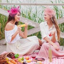 Ibeauti Fascinator Hats With Screentouch Lace Gloves Set Women Tea Party Cocktail Wedding Derby Headwear Short Gloves - 07 亮粉色 - 查看 3