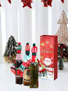 1/2pcs Christmas Hat Gift Bag Christmas Tree Snowman Wine Bottle Decoration, Party, Party Decoration, Home Decoration, Party Supplies, Suitable For Holiday Gifts Christmas Gifts