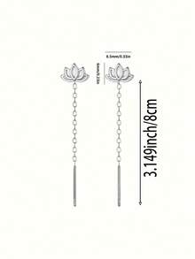 女士时尚吊坠耳环简约莲花长流苏耳环时尚优雅 S925 银适合日常佩戴、宴会、聚会、庆典、节日礼物、四季 - 銀色 - 查看 10