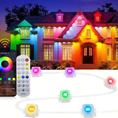 MOTIONICS 150FT Permanent Outdoor Lights RGB IC Eaves String Lights With App & Remote,IP67 Waterproof Smart Rainbow LedHouse Roof Outdoor Lighting For Christmas And Halloween Parties