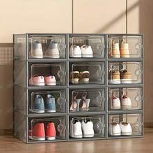 [Heavy-Duty Shoe Box] Stackable, Foldable Heavy-Duty Clear Shoe Box With Lid | Space-Saving Closet & Under-Bed Organizer, Fits Up To Men's Size 11 - Durable Plastic Construction, Ideal For Home, Dorm, Office, Retail - Shoe Organizer Storage, Dorm Room Essentials, Transparent Design
