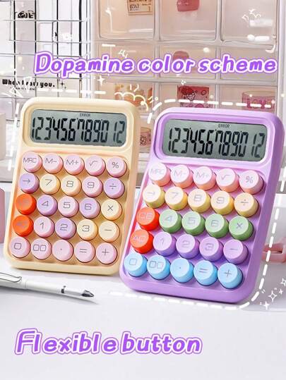 1 pieza Calculadora grande de 12 dígitos con pantalla de dopamina, hecha de material de alta calidad, teclado mecánico, adecuada para la escuela, la oficina, el comercio minorista, los premios en el aula, de vuelta a la escuela