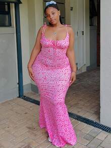 Plus Size Elegant Sleeveless Pink Maxi Dress  Casual Daily Leopard Print Bodycon Dress - 彩色 - 查看 3