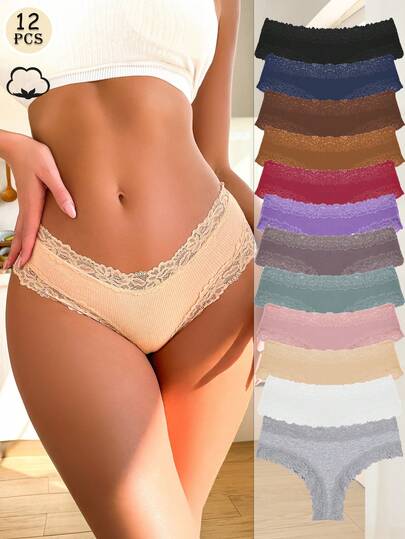 15 tangas de algodón con borde de encaje floral sexys y dulces para mujer