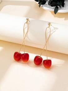 1 Pair Cherry Fruit Long Earrings, Suitable For Daily Wear - Red - View 7