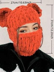 1 Piece Cute Women's Knitted Hat Thick Knitted Handmade Beanie Hat With Bear Ears Design, Super Soft, Super Warm, Multiple Colors Available Daily Casual Warm Hat, Fall / Winter