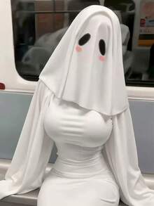 1pc Ghost Bride Headscarf, Halloween Costume Horror House Party Props, White Horror Face Mask