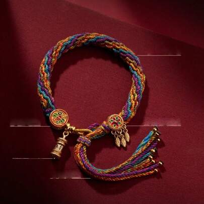 1 Stück Baumwollfaden geflochtenes buddhistisches Glücksarmband, bohemianisches handgewebtes Seil-Armband, Damen Schmuck Armband geeignet für Partys, Hochzeiten, täglichen Gebrauch und als Geschenk