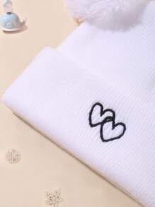 3件组合儿童纯色秋冬保暖针织帽，心形刺绣设计，适合儿童保暖 - 彩色 - 查看 5