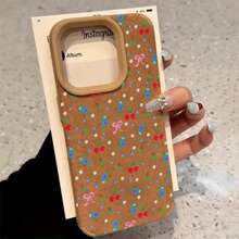 Teléfono con pantalla de alta resolución y diseño de lazo, cereza y flor azul. Compatible con 14 Plus, 12 Pro, 15, 16 y 11 Pro. 13 XS Todo Inclusivo Piel Sintética Suave - Colores mixtos 1 - Ver 1