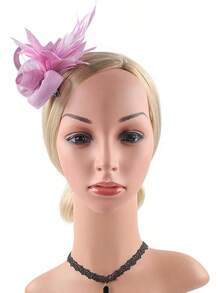 Fascinators Hats Women,Tea Party Fascinator Hair Clip With Feathers Wedding,Derby Hats Headbands - Ha9582-粉紅色 - 查看 3