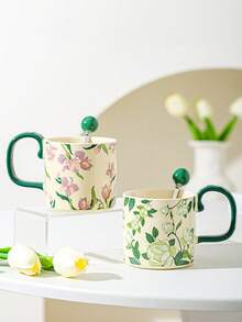 复古轻奢杯子鸢尾花水杯山茶花大容量陶瓷杯陶瓷马克杯礼盒 - 彩色 - 查看 13