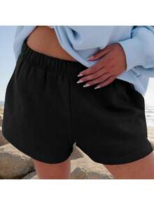 Women's Drawstring Sweat Shorts High Waisted Summer Workout Lounge Shorts With Pockets Lastic Low Rise SweatShorts For Women Casual Loose Solid Color Lounge Shorts Y2k Athletic Summer Shorts - 黑色 - 查看 5
