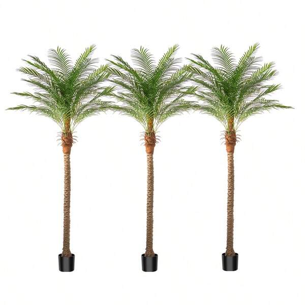 Faux Plant Artificial Palm Tree In Pot 7 8 9 FT UV Resistant Outdoor Large Fake Tropical Date Palm Plants With Realistic Trunk And Leaves Indoor Outdoor Decorative Artificial Trees For Pool Garden Christmas