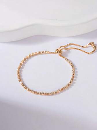 1 件奢华优雅金色方晶锆石可调节手链，适合女性日常佩戴，节日、毕业典礼、学生、教师礼物