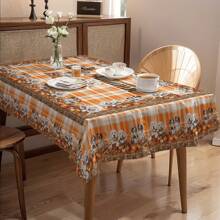 1 pièce Nappe avec motif citrouille et chien pour Thanksgiving, décoration saisonnière de table de cuisine/salle à manger, tailles rondes/rectangulaires, en polyester, décoration de fête intérieure/extérieure, décoration de vacances de Thanksgiving, décoration de cuisine à la maison