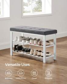 SONGMICS Shoe Bench, Storage Bench, Entryway Bench With Cushion, Shoe Shelf With Seat, Storage Organizer With Foam Padded Seat Linen Metal Frame For Living Room, Space-Saving, Modern Style, For Living Room, Bedroom, Hallway