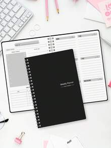 Trees Women's Weekly Planner Notebook, Undated Daily Schedule, Spiral Bound Goal Planner With Habit Tracker - Black - View 8