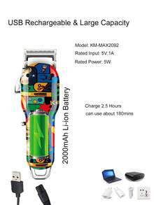 Kemei KM-MAX2092 电动理发器专业理发剪发机无线涂鸦设计理发器男士理发或家用礼物送男友生日