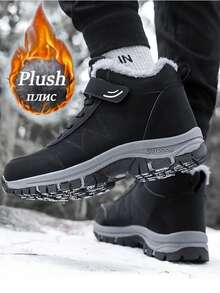 1 Pair Warm Fleece Snow Boots, Men's 2025 Winter New Plus Size Elderly Shoes, High-Top Short Tube Boots, Middle-Aged Thick Warm Walking Shoes, Unisex Snow Boots Size 35-46