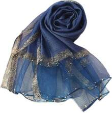 Womens Scarves Lightweight Silk Scarf Shawls And Wraps For Evening Dresses Summer Beach Wedding Shawl Giftshalloween - 藍色 - 查看 1