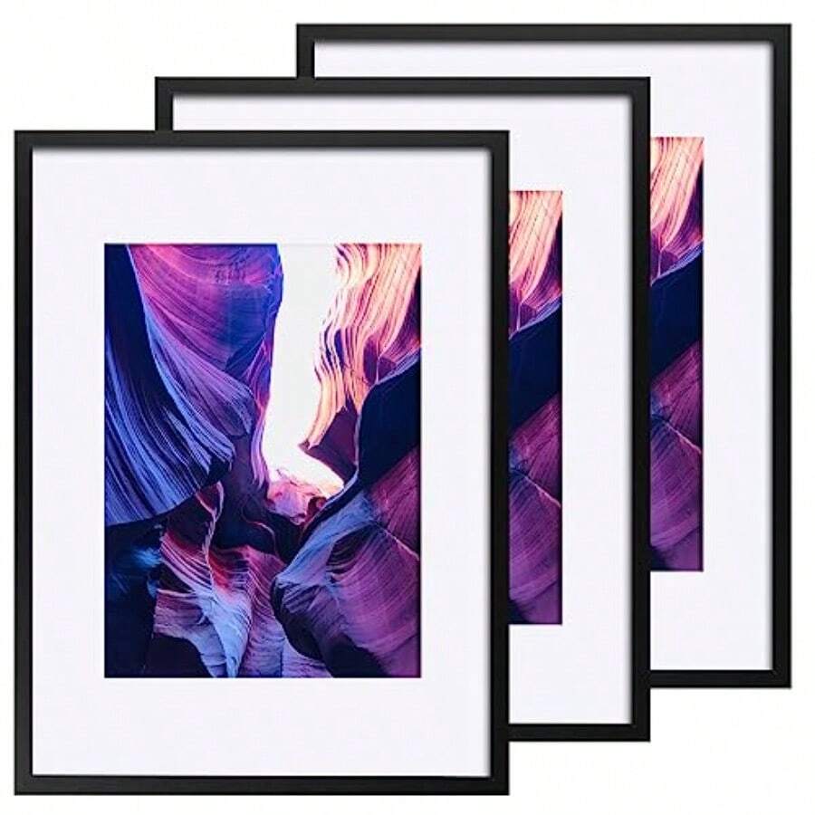 Picture Frames 11x14 Set Of 3 Black Large Gallery Wall Frame Set Display Photos 8 X 10 With Mat Or 11 X 14 Without Mat Wall Mounting Composite Wood - Black - View 1