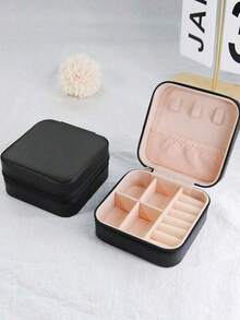 1PC Jewelry Box Necklace Ring Travel Jewelry Box Jewelry Storage Box Round Portable Jewelry Storage Box, Mini Travel Bag, Suitable For Hair Accessories, Earrings, And Rings, Women's Fashion Storage Solution Fashion Portable Leather Jewelry Storage Frame