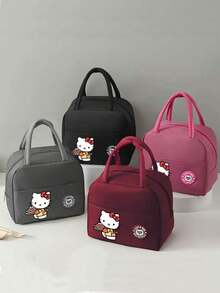 Sanrio حقيبة غداء معزولة بتصميم هالو كيتي - حقيبة غداء كبيرة السعة بنقوش مخططة مع مقابض، صندوق وجبة محتفظ بالحرارة، حاوية غداء مقاومة للتسرب وقابلة للغسيل للطلاب والمدرسة والمكتب أو موسم العودة إلى المدرسة.